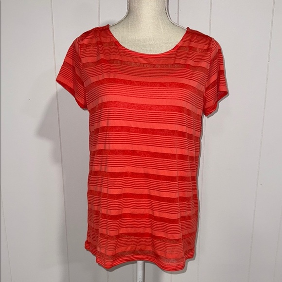 Liz Claiborne Red Striped Short Sleeve Top - Picture 1 of 3